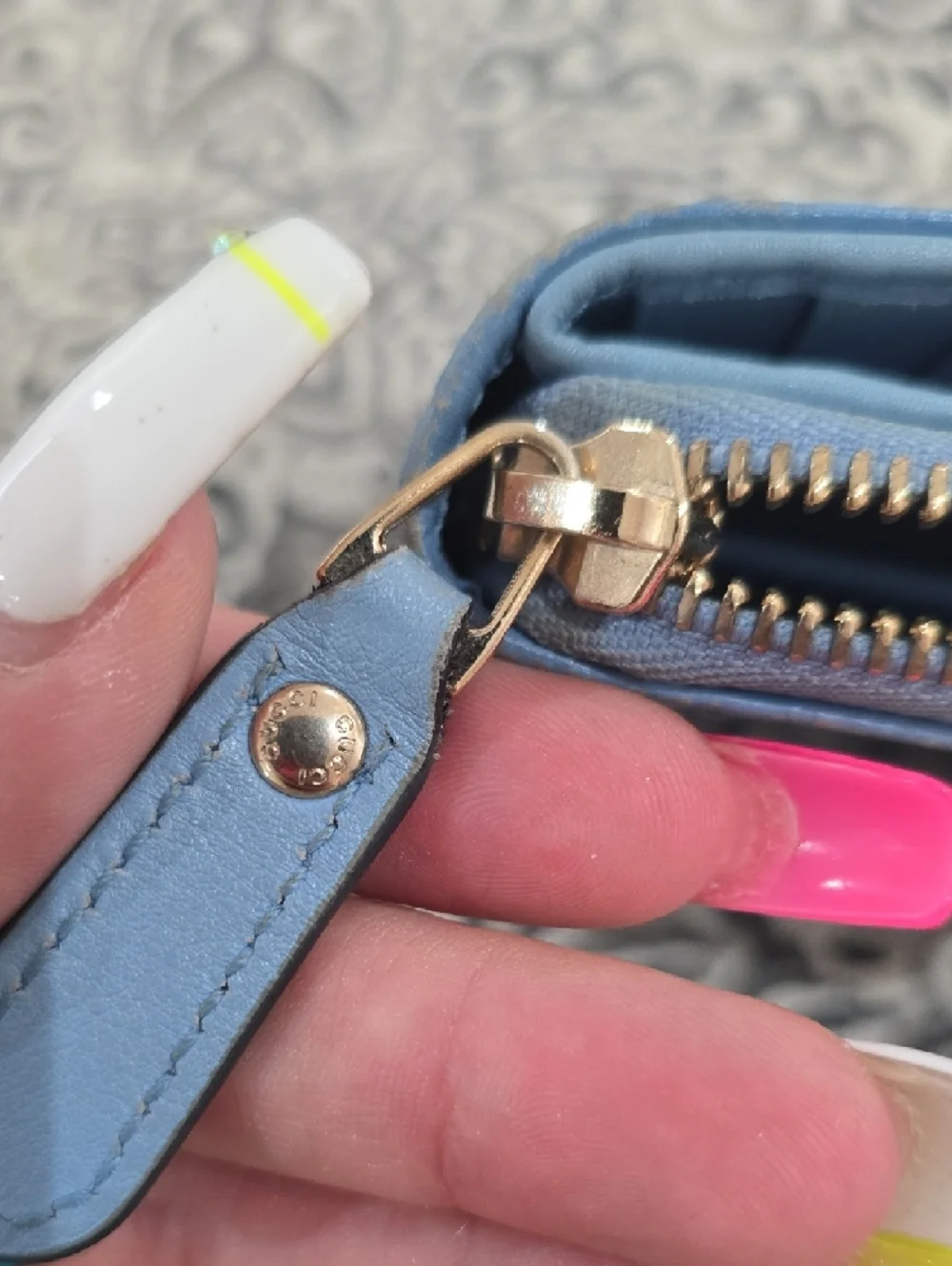 Gucci Light Blue GG Embossed Zip Around Wallet - Picture 8 of 11